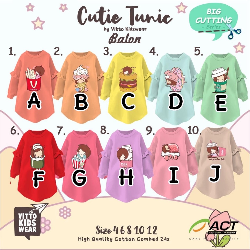 TUNIK ANAK CUTIE TUNIK BALON USIA 4-12 TAHUN