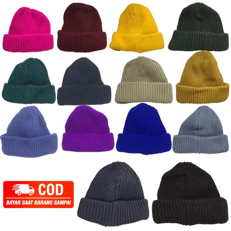 Kupluk Polos Beanie hat Pendek Tebal short Beanie Polos Pria dan Wanita