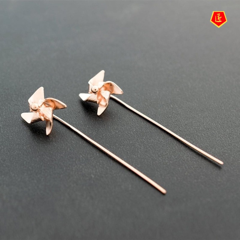 [Ready Stock]Creative Fashion Windmill Flower Long Stud Earrings