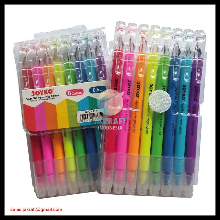 

Pulpen 2 In 1 Color Gel Pen + Highlighter 8 Warna Joyko Gpc-277 Kode 1421