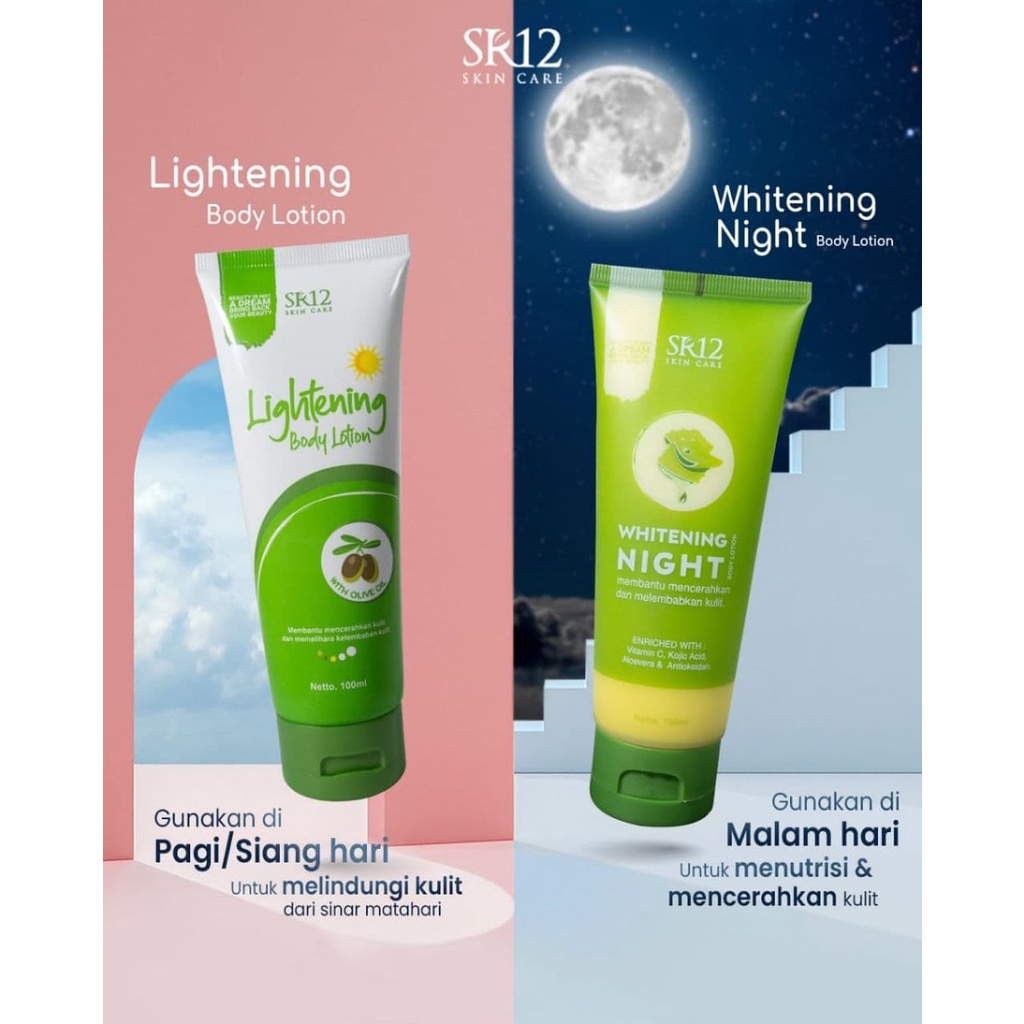 Lightening Whitening Body Lotion SR12 - Body Lotion Pemutih Pencerah Kulit - Anti UV SPF 30++ BPOM - Isi 100ml