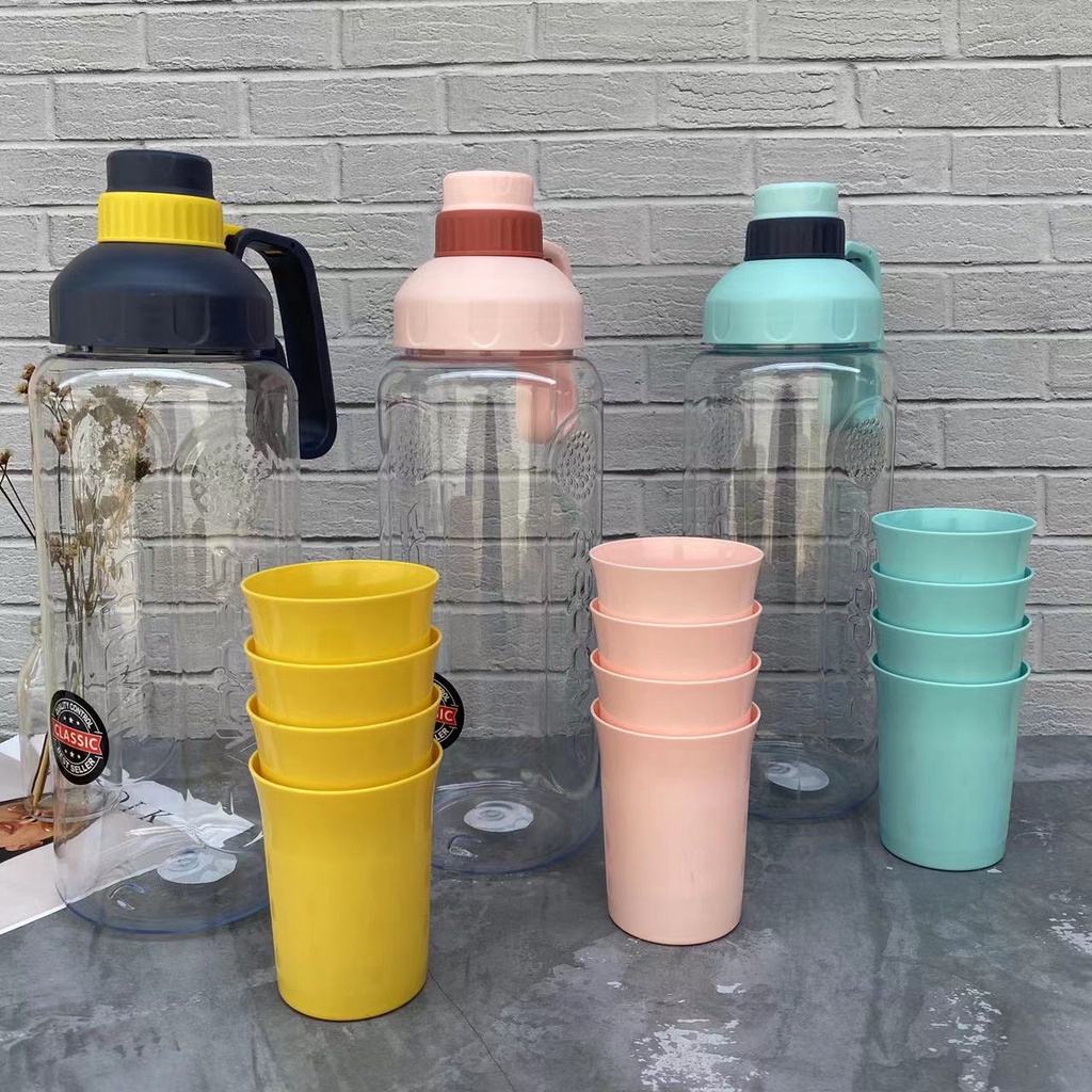 Teko Pitcher Set 4 in 1 Plus Gelas / Botol Plastik Terbaru Simple dan Praktis