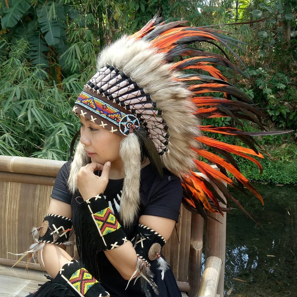 warbonnet/topi indian/topi carnaval, pesta/topi bulu ayam