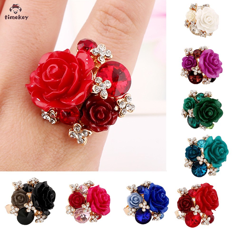 【TK】Luxury Crystal Resin Rhinestones Ball Zircon Flowers Ring Fashion Women Statement Jewelry Gifts Ring Size Adjustable