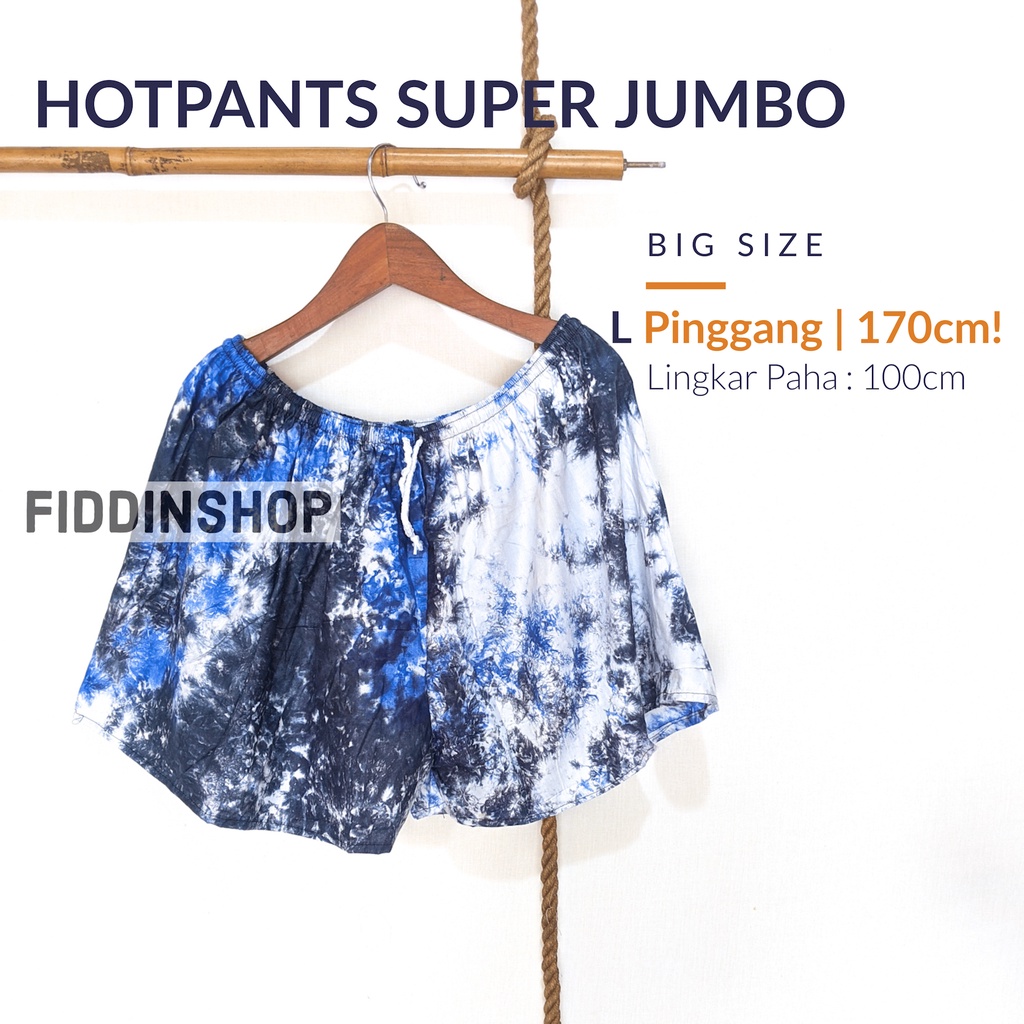 Celana Pendek Hotpants Super Jumbo Muat BB 130kg 100kg ++ XXXXL Big Size Celana Pendek Selutut Tie Dye Rayon Besar Gemuk Pria Wanita Triple XL 3XL