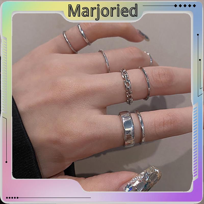 6pcs / 7pcs/Set Cincin Rantai Emas Model Terbuka Gaya Retro Korea Untuk Aksesoris Perhiasan-MJD