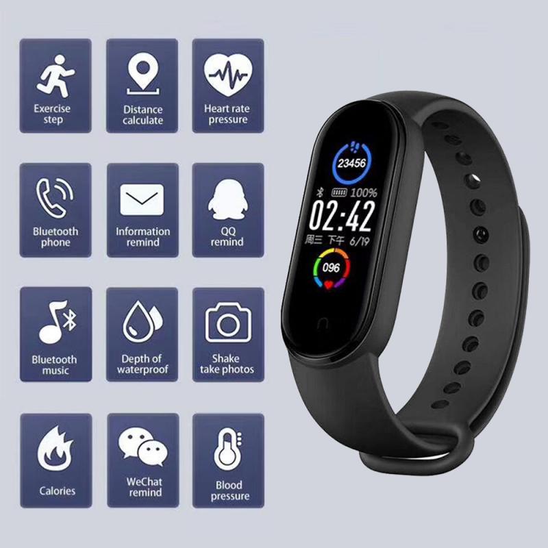 SKMEI M5 Smart Band Smartwatch Jam Pria Wanita Sport Bluetooth Synchronize Smart Phone Jam Pintar Digital Anti Air Waterproof Heart Rate Blood Pressure Oxygen M5 Sync for Android Samsung IOS Xiaomi Mi Band 6 5 4 3 Sport Wristband Silicone Bracelet