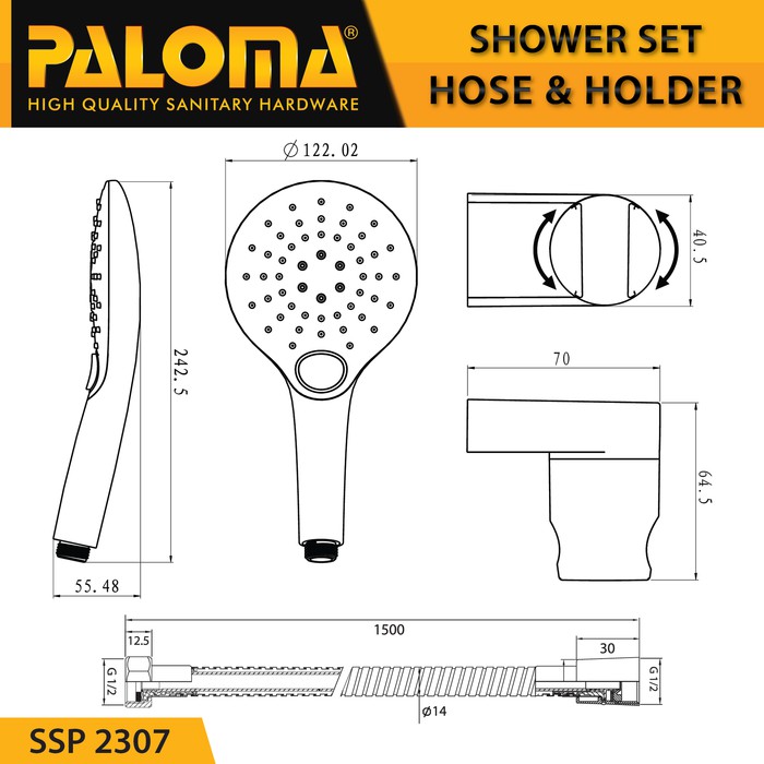 PALOMA SSP 2307 Shower Set Handshower Mandi Hand Head Kepala Air Paket