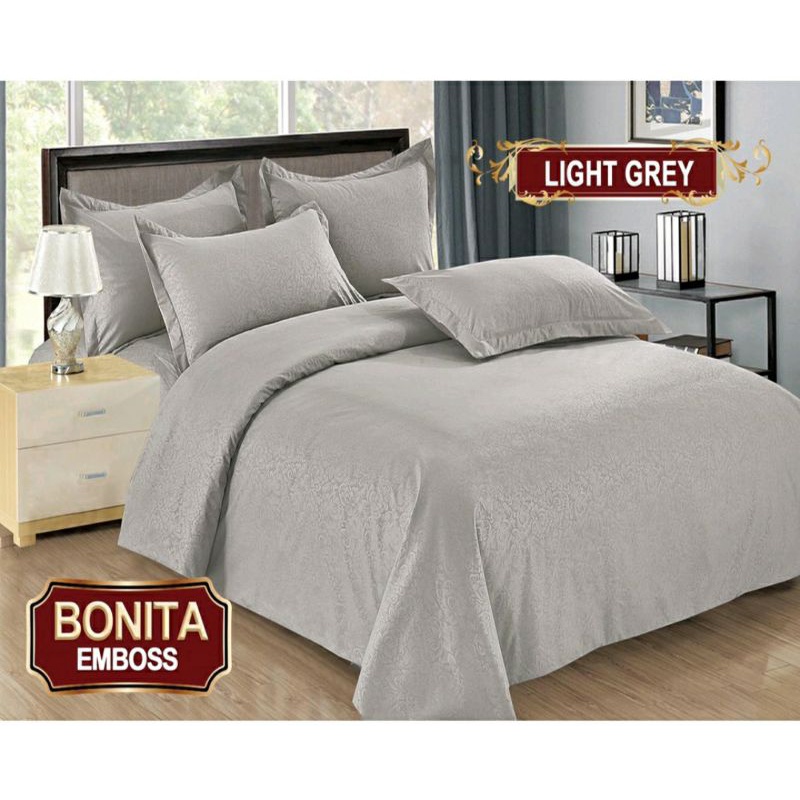 Sprei bonita emboss polos bantal 4 no 1 uk 180x200 Light Grey