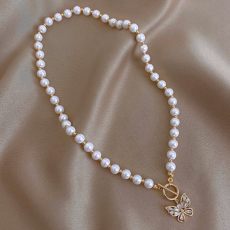 Simple Temperament All-Match Pearl Butterfly Chain Ins Necklace