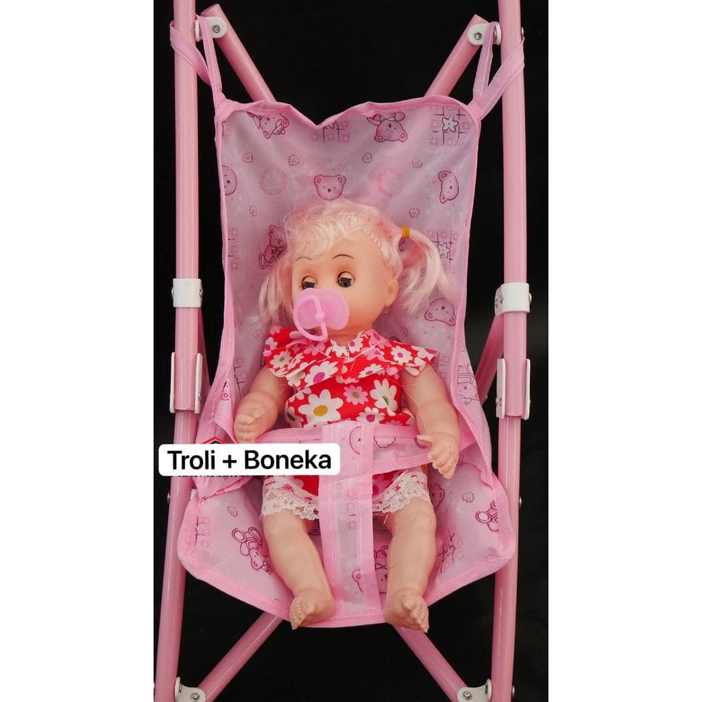 MAINAN STROLLER TROLLY + BONEKA BAYI / STROLLER BAYI DAN BONEKA ANAK BISA MENANGIS