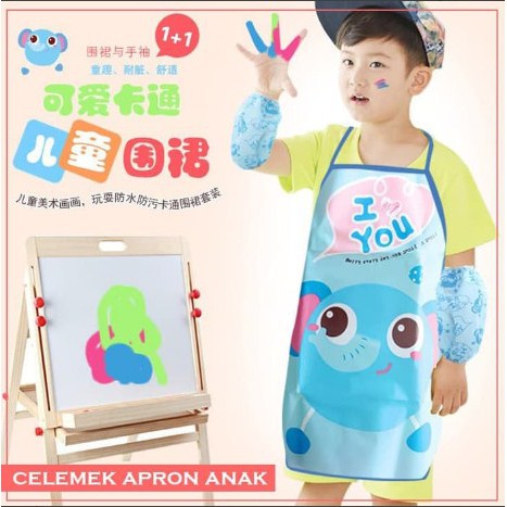 Celemek Apron Anak Bermain Gambar Makan Masak Melukis Dengan Lengan