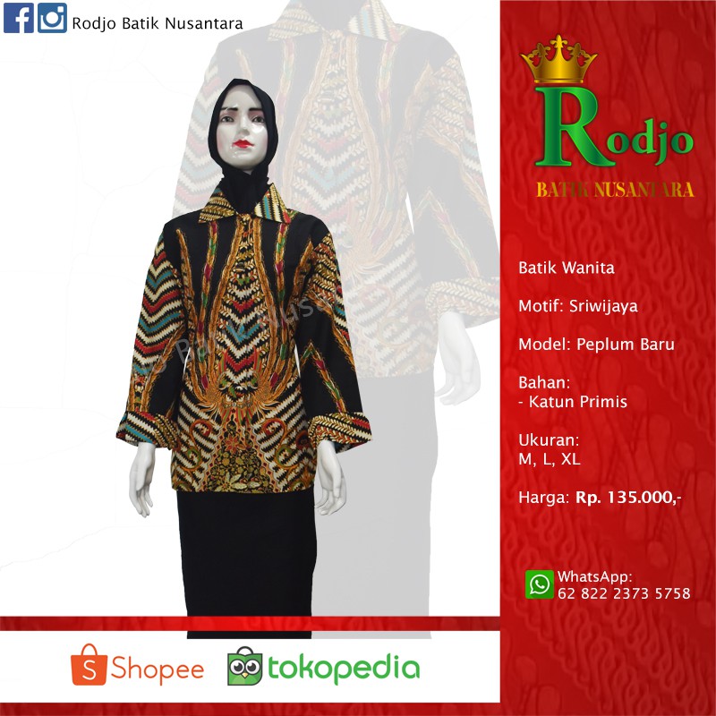 Batik Wanita Motif Sriwijaya Model Peplum Baru