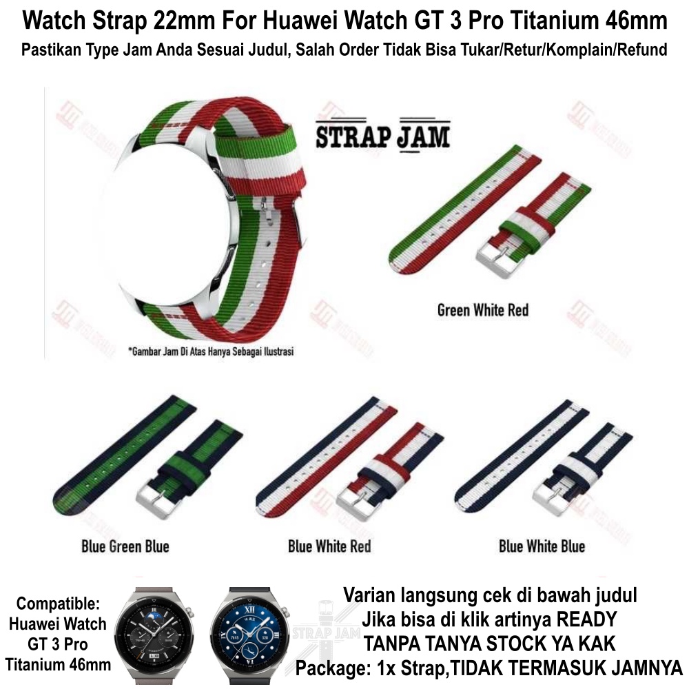 Strap Huawei Watch GT3 GT 3 Pro 46mm - Tali Jam 22mm Nylon Kanvas 3 Baris Warna