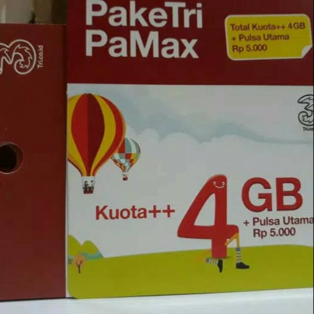 Voucher data TRI Pamax 4GB ++