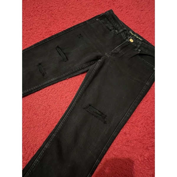 celana jeans hitam uniqlo ripped denim pria second sobek