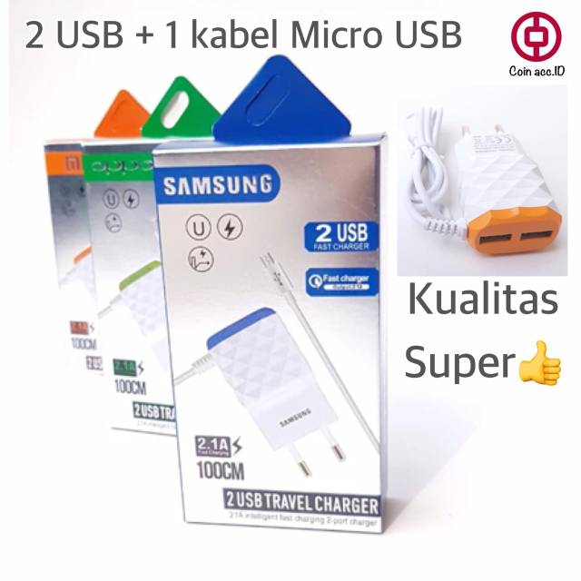 Casan/charger SAMSUNG VIVO OPPO XIAOMI 2 USB 3in1 Diamond KUALITAS SUPER