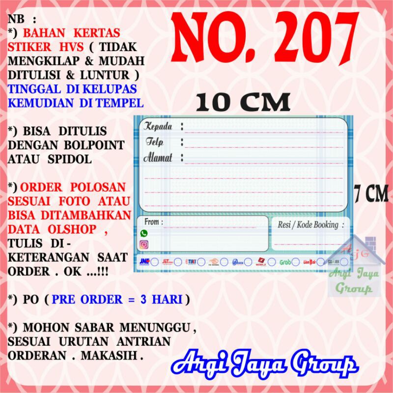 

Stiker HVS - Stiker Pengiriman - Sticker Alamat Olshop Murah Nomer 207-10x7cm