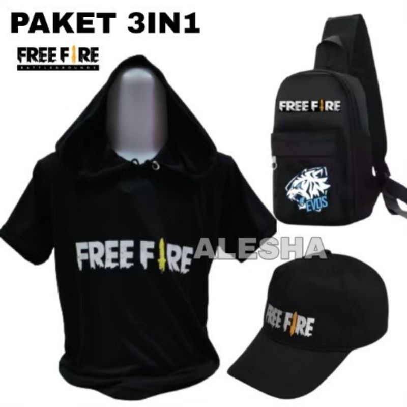 Kaos anak laki laki  Kupluk HOODIE  KAOS HOODIE Free Fire Lengan Pendek