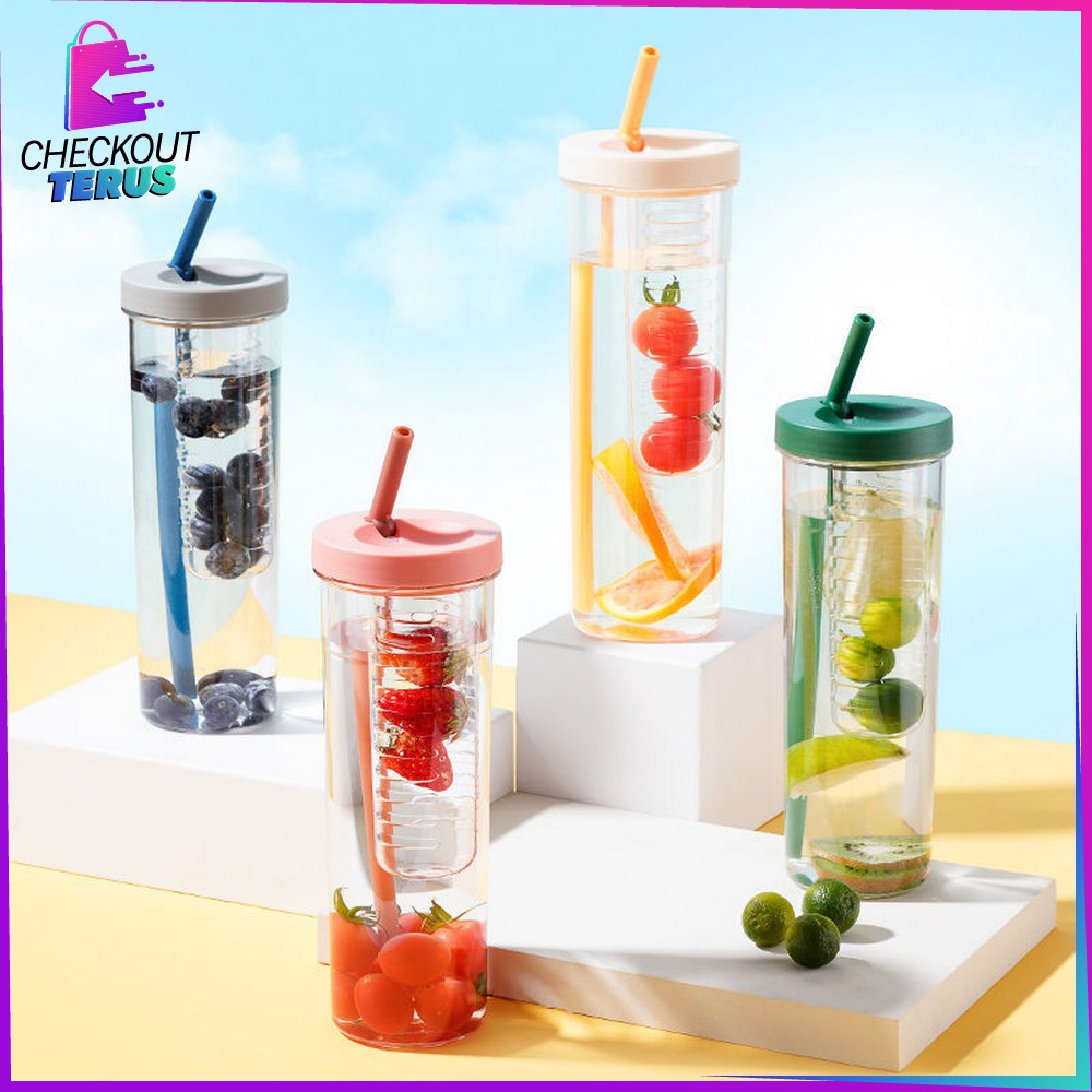 CT C476 Botol Minum Transparan 700ML Dengan Sedotan Tempat Jus Tumbler Travel Korean Portable Style BPA FREE