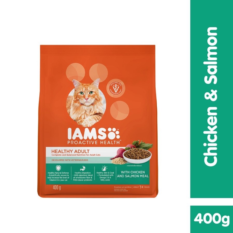 IAMS Cat Adult Chicken &amp; Salmon Dry Food Makanan Kucing Dewasa 400gr