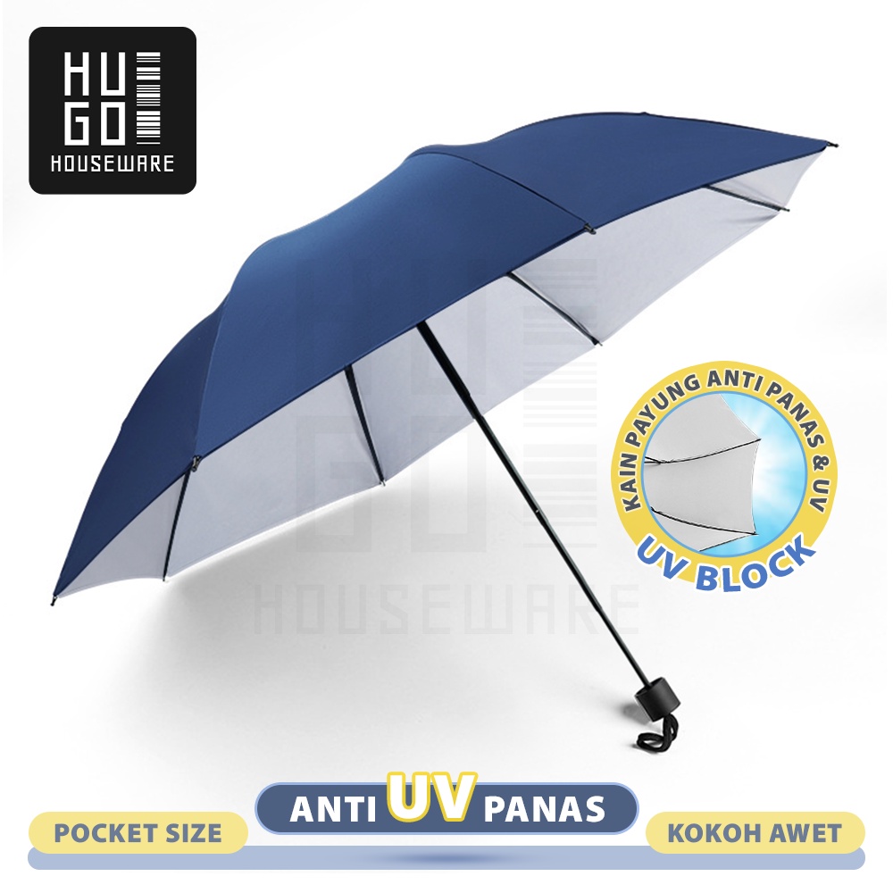 HUGO Payung Lipat Polos Manual Anti UV Protection Lipat Tiga Premium Quality