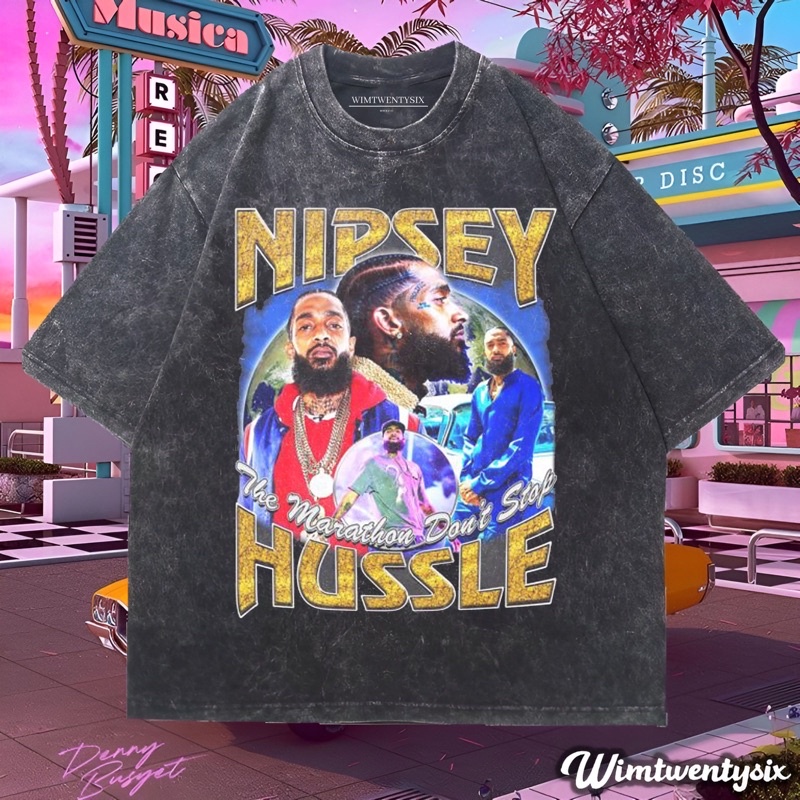 KAOS NIPSEY HUSSLE BLUE LACES VINTAGE RAP TEE (OVERSIZE WASHED T-SHIRT)