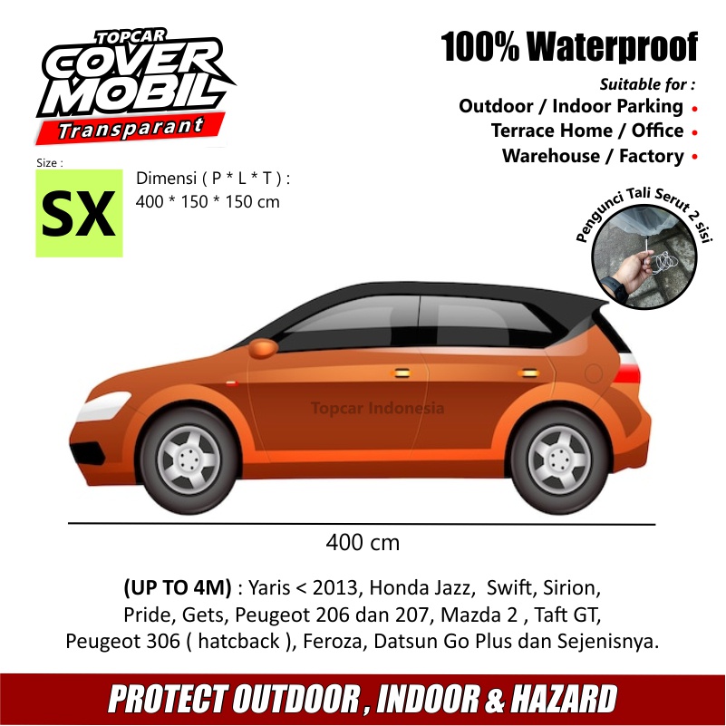 Cover Mobil Transparan Jazz RS Honda Plastik Tebal Plastik Waterproof Outdoor Indoor Part Mobil Aksesoris Exterior Selimut Pelindung Anti Air  Debu Kotoran Hewan