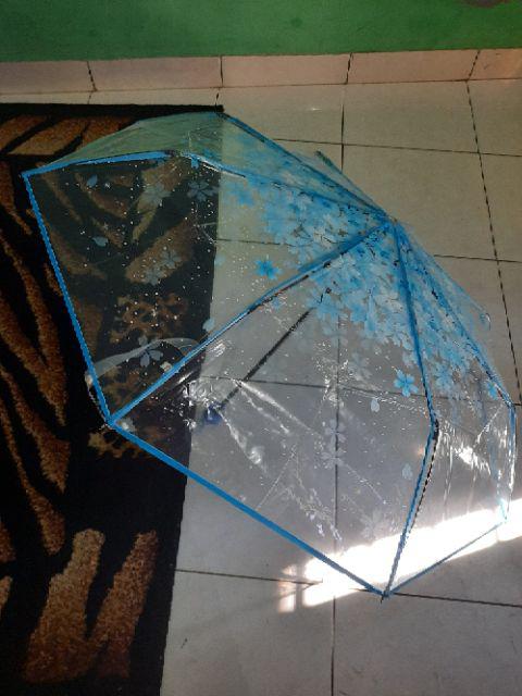 P5l Yesello Payung Lipat Jepang Motif Transparan Cherry Blossom - E023 - Blue