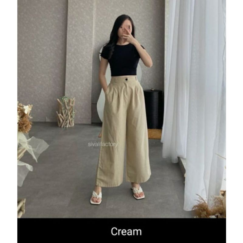 kulot linen highwaist premium bawahan wanita bahan katun linen polos kekinian terbaru viral