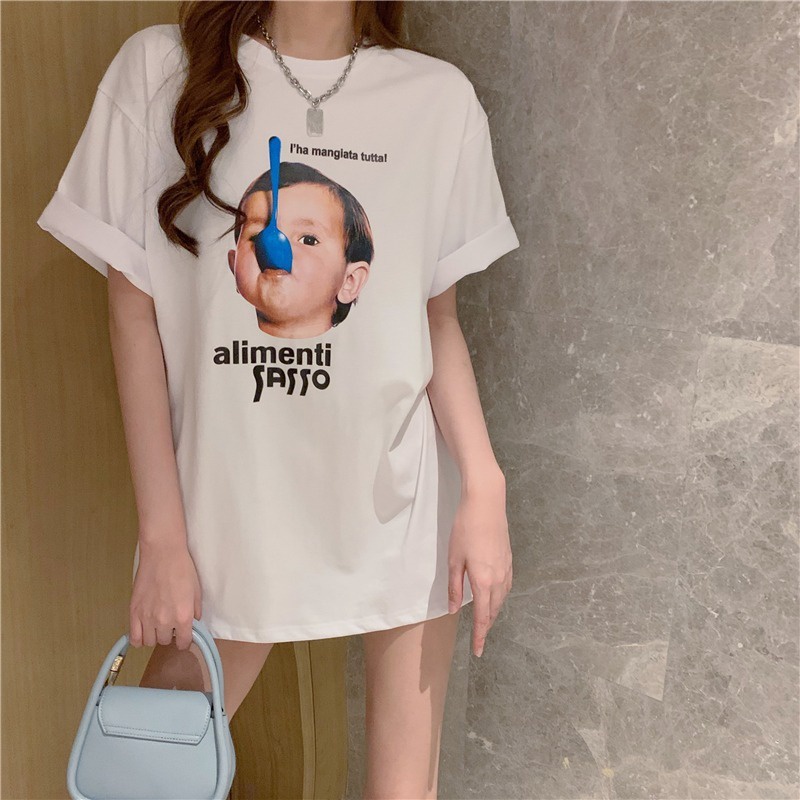 #Sisjuly# Lengan PendekTT-shirt Wanita Pakaian Musim Semi dan Musim Panas Baru Anggun Online Influencer Longga