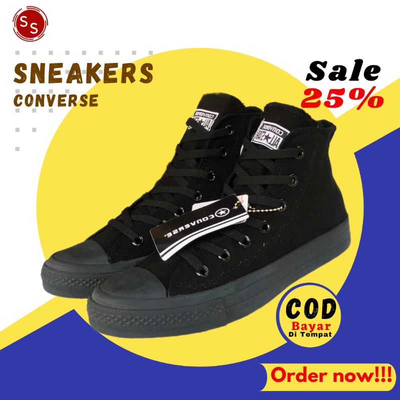 Sepatu Converse All Star CT High Warna Full Black Hitam Polos Pria Wanita Sekolah Murah COD