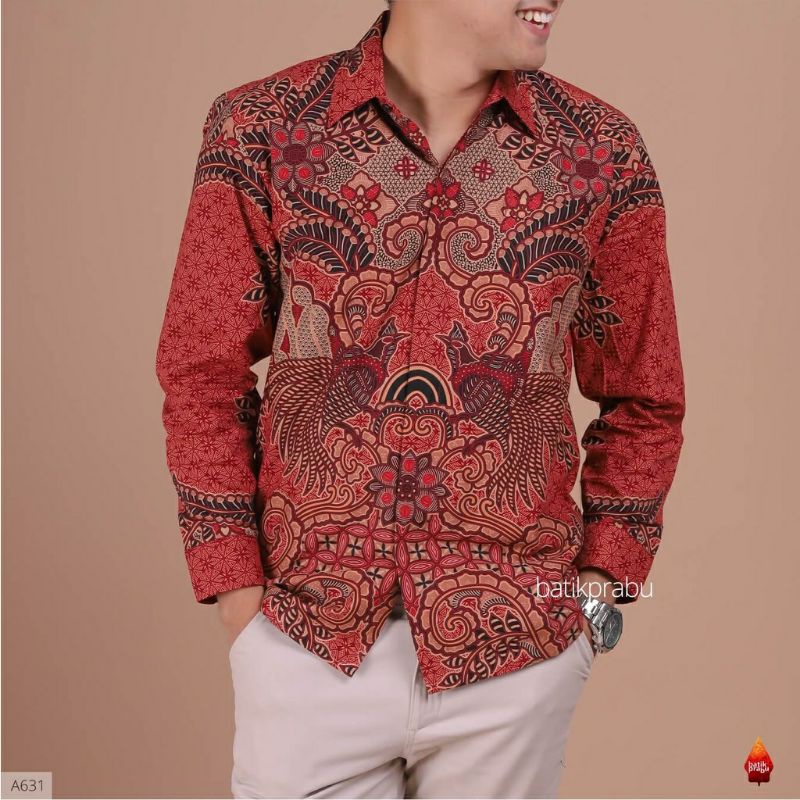 Batik kemeja ekslusif,batik katun baturaden lapis furing size reguler merah dara