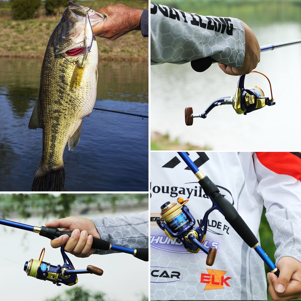 Sougayilang Joran Pancing Set Spinning Fishing Reel Fishing Rod Set  1.8M-2.4M Joran  Pancing Portabel Teleskopik Gulungan Memancing Dengan 5.2: 1GR 12BB dan Lengkap Gratis Senar Pancing Umpan Pancing Untuk Air Tawar Untuk Pemula Dan Anak-anak