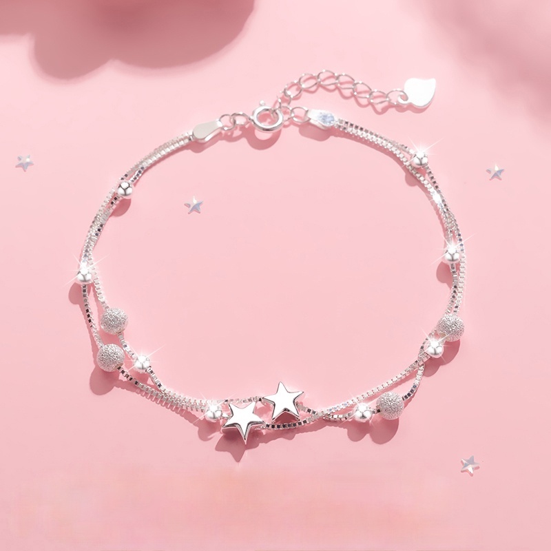 925 Perak Baru Double-Lapisan Bintang Gelang Wanita In Desain Sederhana Gelang Hadiah Ulang Tahun Perhiasan Aksesoris