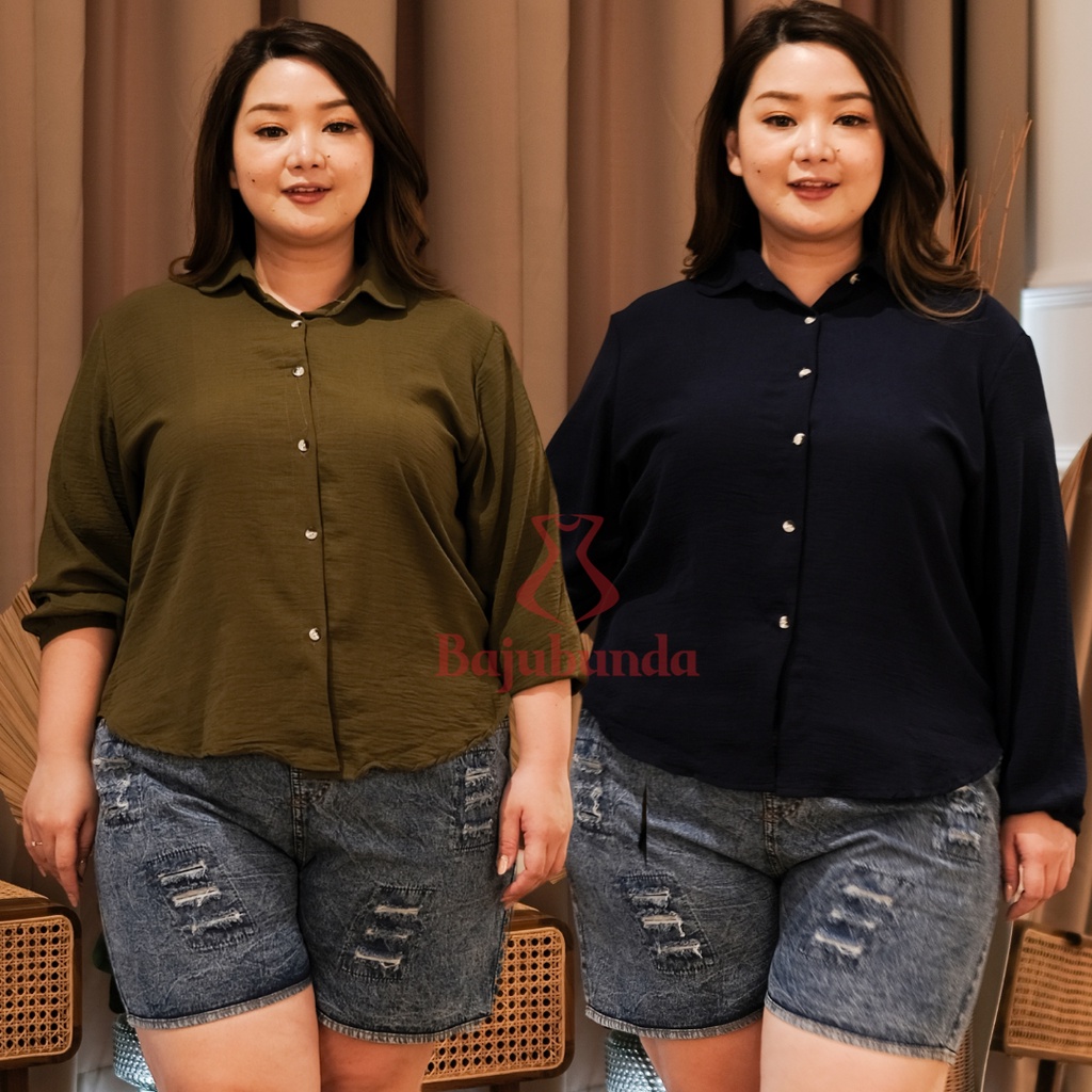 LD 120 Kemeja Oversize Wanita Blouse Jumbo Big Size Crinkle BAJUBUNDA GRETTA PREMIUM