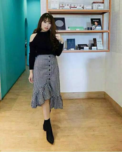 Rok wanita zenia BAHAN KATUN KOTAK, FIT TO L+,-4