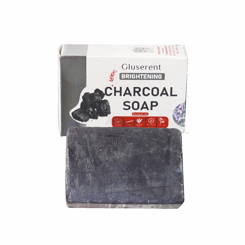 Gluserent Charcoal Soap 50g - Sabun Arang Ampuh Memutihkan Kulit &amp; Mengatasi Kulit Kusam Ber BPOM