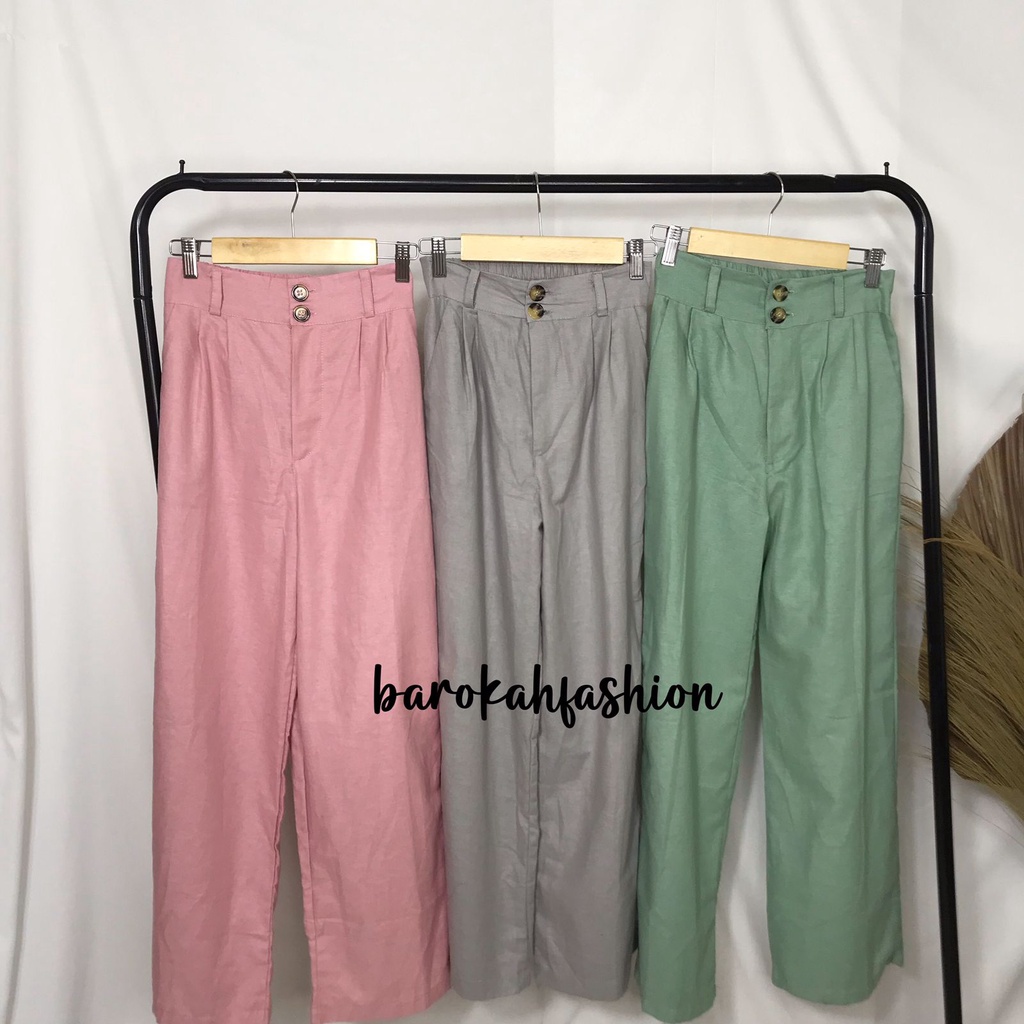 CELANA LINEN HIGHWAIST DOUBLE BUTTON/KOREAN STYLE FASHION/CELANA KULOT LINEN WANITA