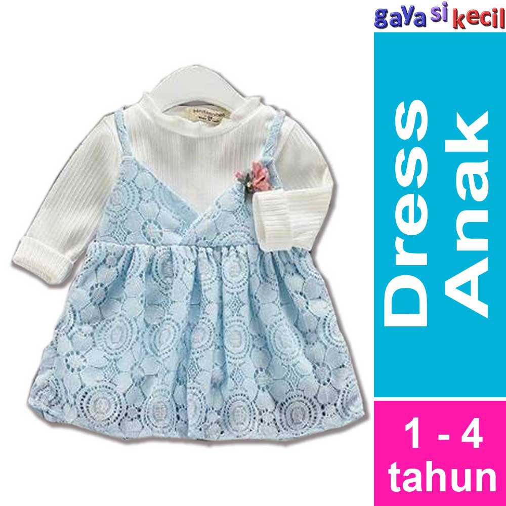 Dress Anak perempuan Brukat Biru Muda Bloma Korea