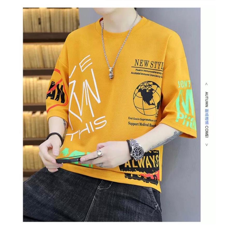 AmsPro - Baju Atasan Pria Genri Lengan Pendek Baju Distro Trendi Pria Fashion Pria