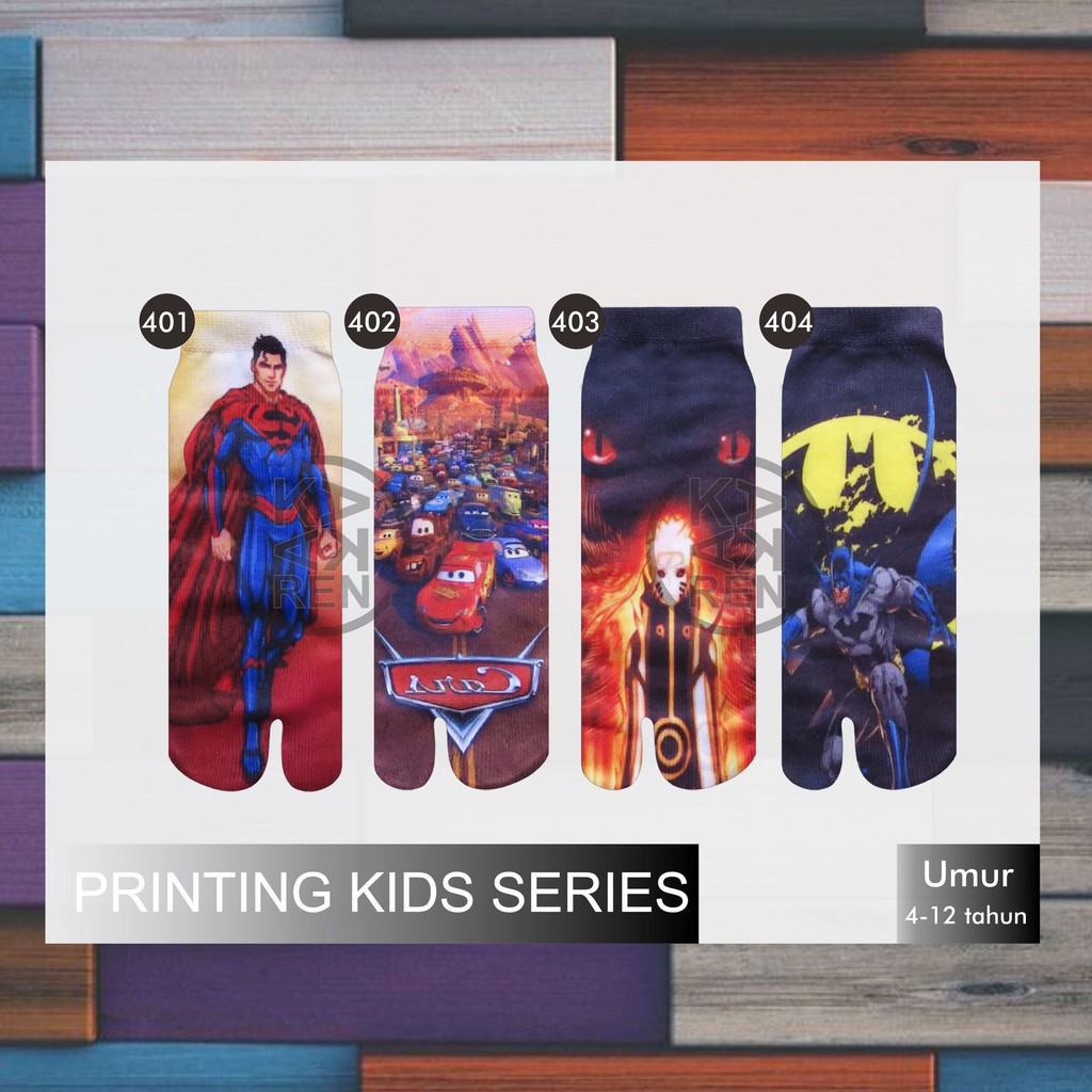 Kaos Kaki Jempol Anak Printing Karakter Batman, Naruto, Bumble Bee, Cars V
