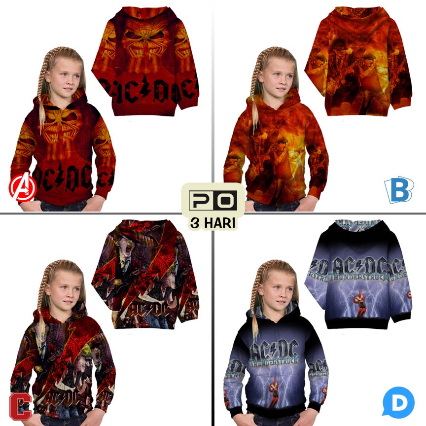 Jaket Hoodie ACDC BAND SKU-7434105931915 AC DC Rock Band Hoodie Anak Bahan Polyester Casual Unisex H