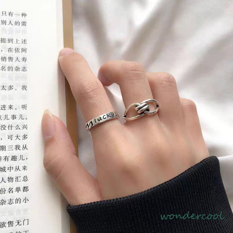 2Pcs Korea Fashion Terbuka Cincin Kepribadian Tren Indeks Cincin Gaya Punk Wanita Perhiasan Minoritas Minimalis Hadiah -Won