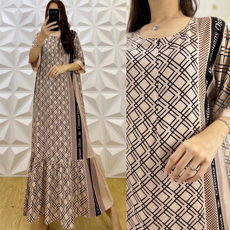 daster MONA tangan 3/4 PB 130cm /daster panjang rempel tangan 3/4  JUMBO premium sleting /busui/rempel tangan 3/4/ tangan pendek/ tali grosir ecer SEMATA KAKI RAYON-Mona di.0r# cream