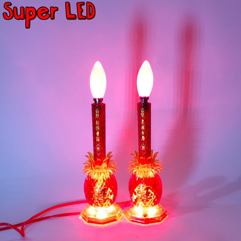 Lampu Altar Sembahyang Puja Motif Nanas Merah LED Kaki Bisa Menyala