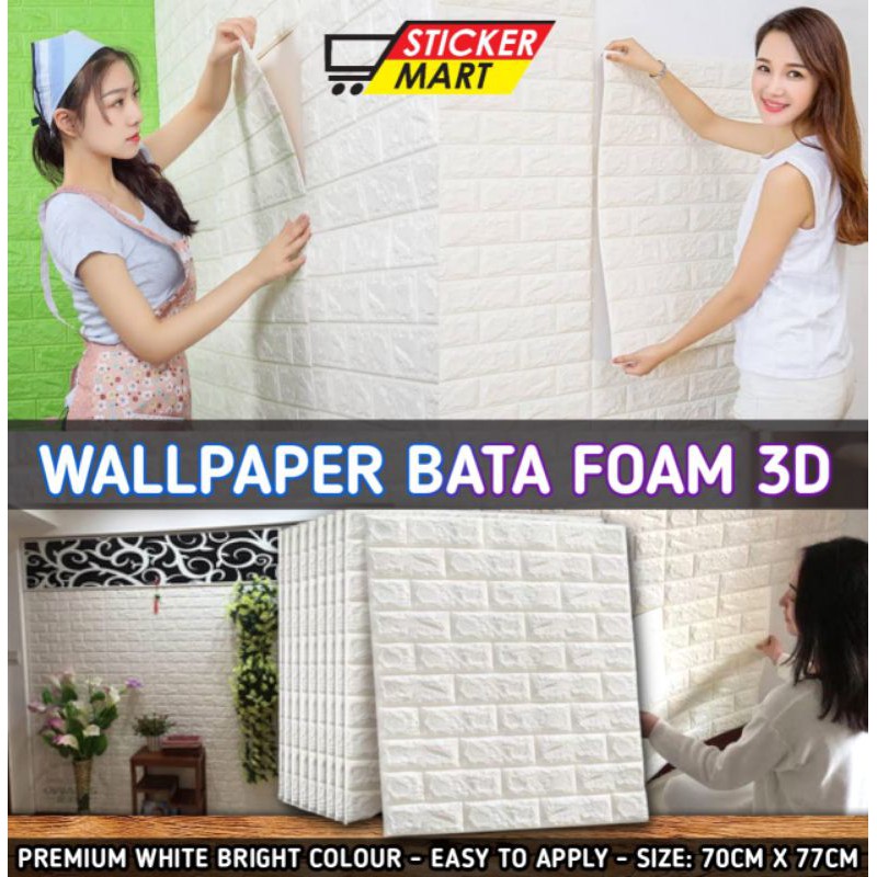 Wall Sticker Foam 3D White Brick Batu Bata Putih Dinding Interior Rumah