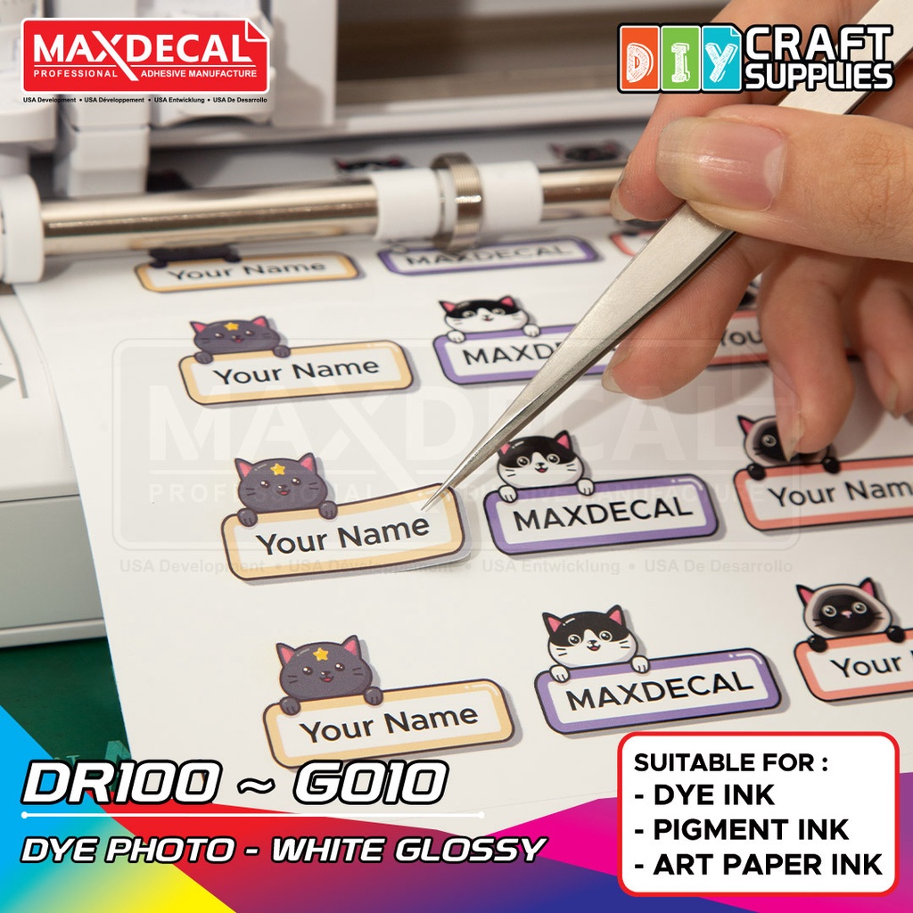 

Maxdecal DIY DR100 G010 Dye Photo - White Glossy, A3 Sticker Photo Paper Inkjet, Roll 32cm x 30m