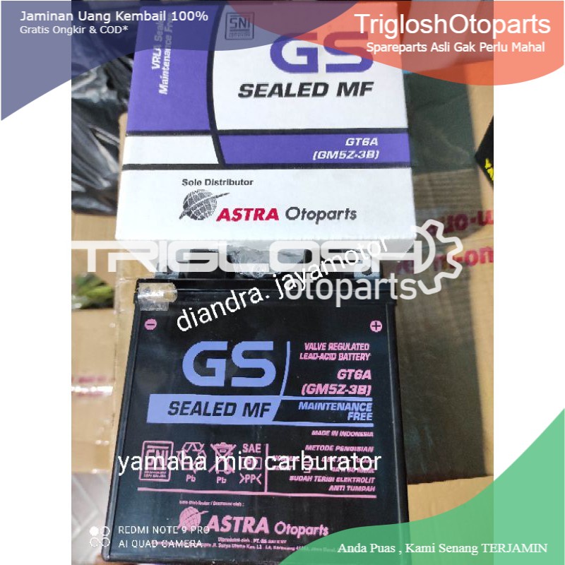 aki kering gs astra asli yamaha mio lama, smile