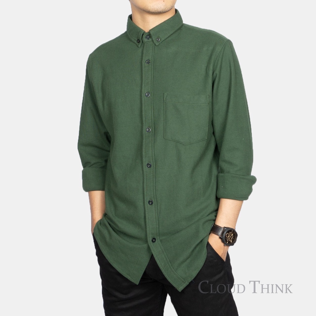 Kemeja Pria Lengan Panjang Hijau | Green Basil Original Cotton Pique Best Quality